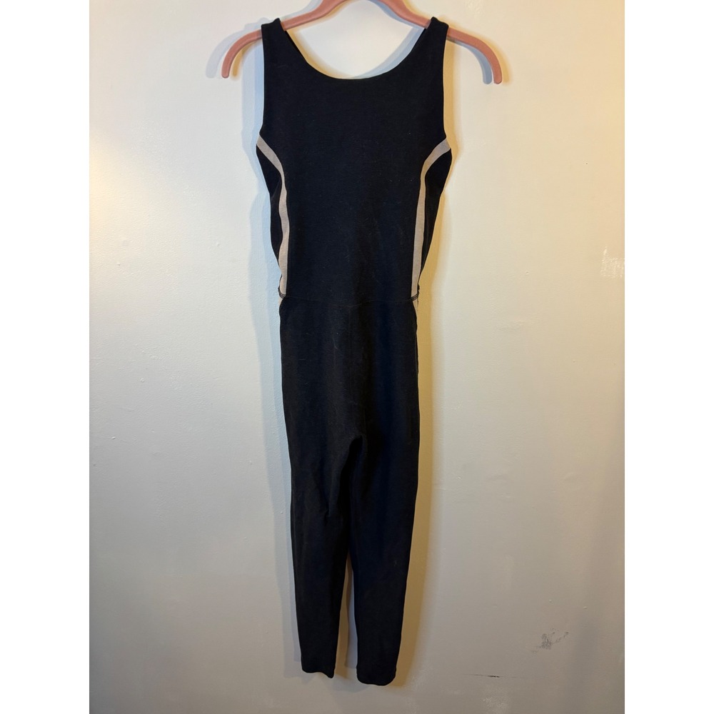 Beyond Yoga Black One Piece Jumpsuit L Beige Stripe Cross Back